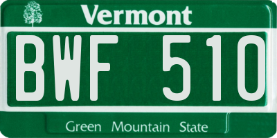 VT license plate BWF510
