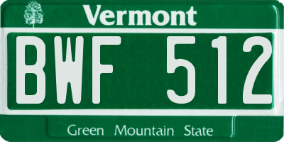 VT license plate BWF512