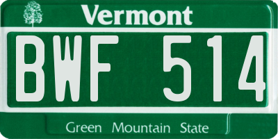 VT license plate BWF514