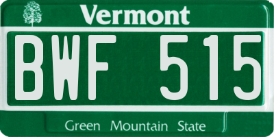 VT license plate BWF515