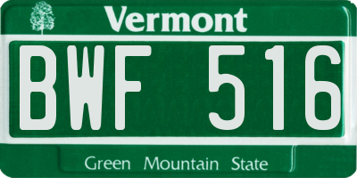 VT license plate BWF516