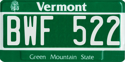 VT license plate BWF522