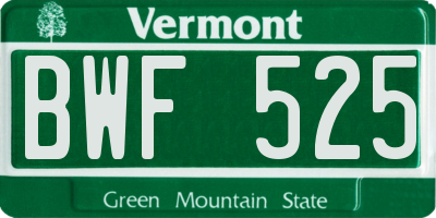 VT license plate BWF525