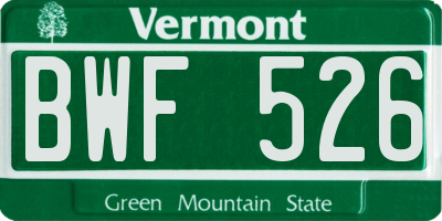 VT license plate BWF526