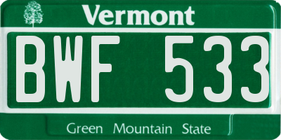 VT license plate BWF533