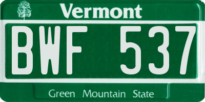 VT license plate BWF537