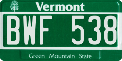 VT license plate BWF538