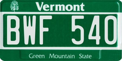 VT license plate BWF540