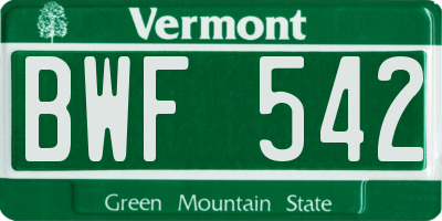 VT license plate BWF542