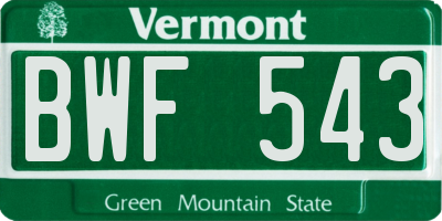 VT license plate BWF543