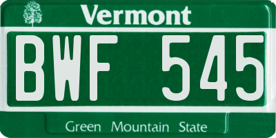VT license plate BWF545