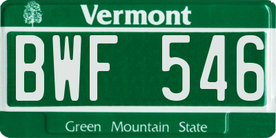 VT license plate BWF546