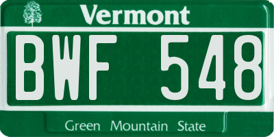 VT license plate BWF548