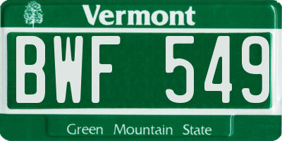 VT license plate BWF549