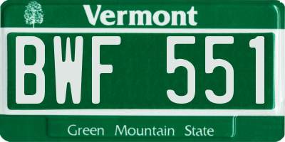 VT license plate BWF551