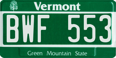 VT license plate BWF553