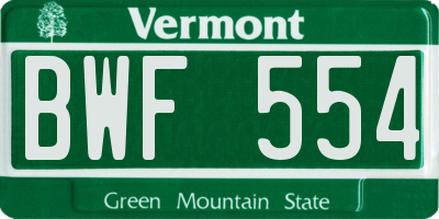 VT license plate BWF554