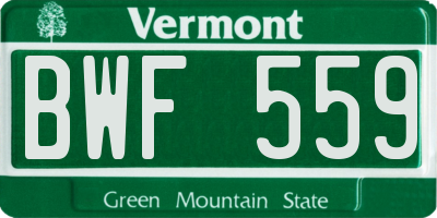VT license plate BWF559