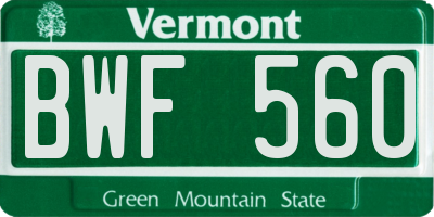 VT license plate BWF560