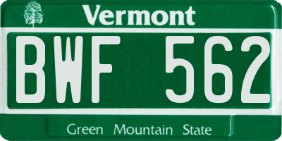 VT license plate BWF562