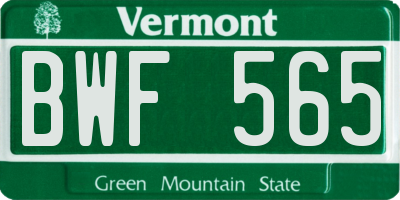 VT license plate BWF565