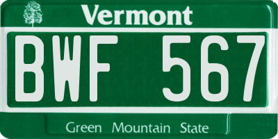 VT license plate BWF567
