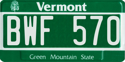 VT license plate BWF570
