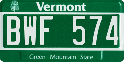 VT license plate BWF574