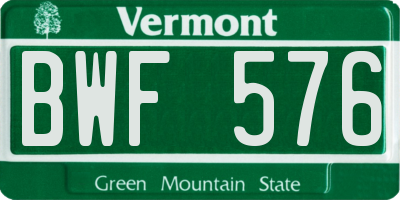 VT license plate BWF576