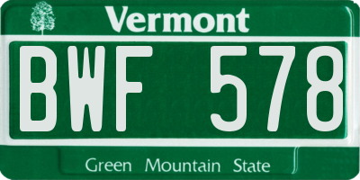 VT license plate BWF578
