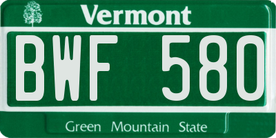 VT license plate BWF580