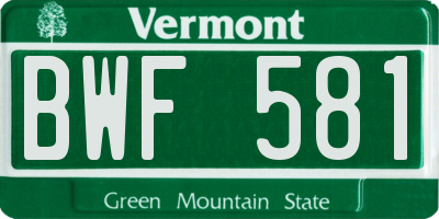 VT license plate BWF581
