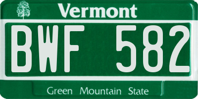 VT license plate BWF582