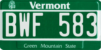 VT license plate BWF583