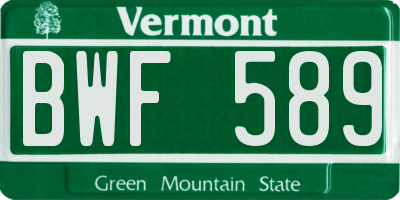 VT license plate BWF589