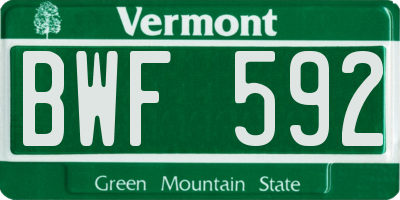 VT license plate BWF592