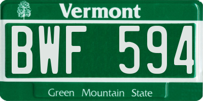 VT license plate BWF594