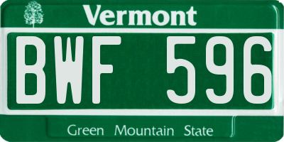 VT license plate BWF596