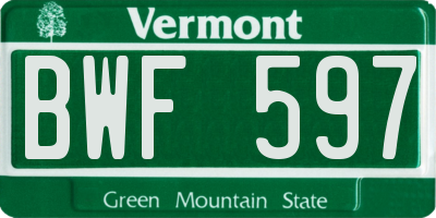 VT license plate BWF597