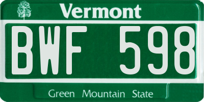 VT license plate BWF598