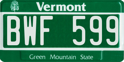 VT license plate BWF599