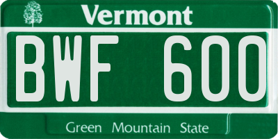 VT license plate BWF600
