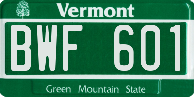VT license plate BWF601