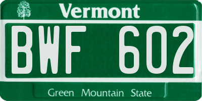 VT license plate BWF602