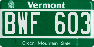 VT license plate BWF603