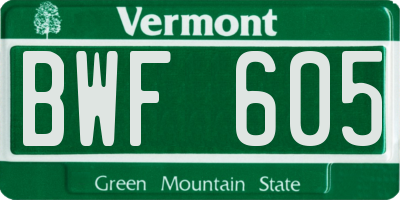 VT license plate BWF605