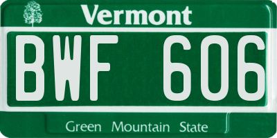 VT license plate BWF606