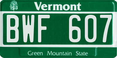VT license plate BWF607