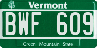VT license plate BWF609