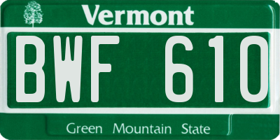 VT license plate BWF610